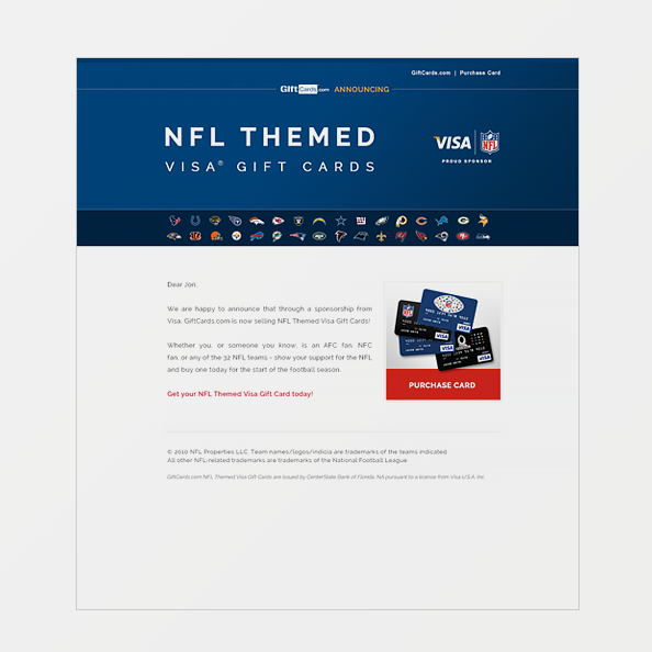 NFL Themed Gift Cards